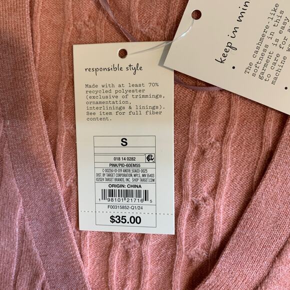 A New Day Cardigan Women S Small Pink Long Sleeve Cable Knit Tunic Button Up - Picture 8 of 12